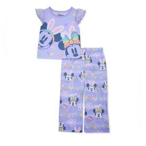 Nwt Disney Minnie Mouse Toddler Girls Easter Top and Pants Pajama Set
